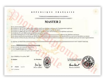 Universite Paris Rene Descartes - Fake Diploma Sample from France